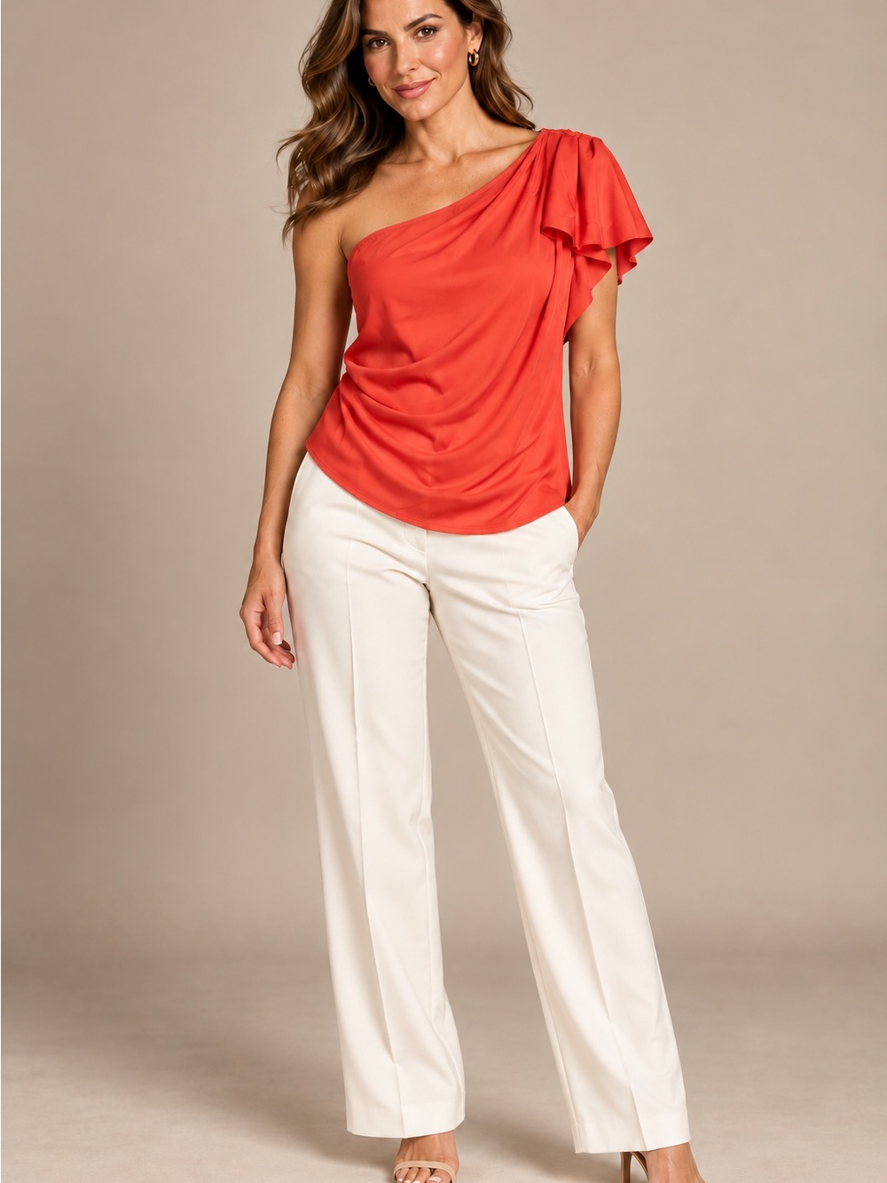 INC International Concepts Coral One-Shoulder Ruffle Top